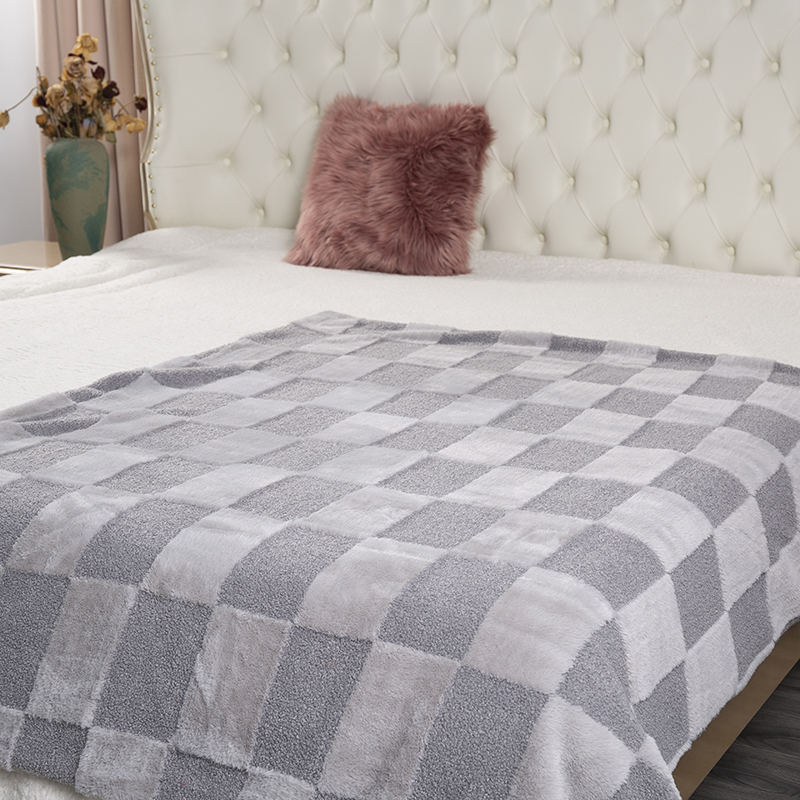 50*60 Inch large grid home jacquard rabbit velvet blanket