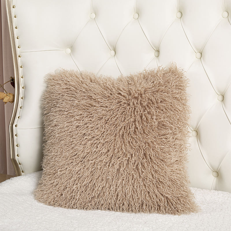 45 * 45cm khaki faux fur pillow