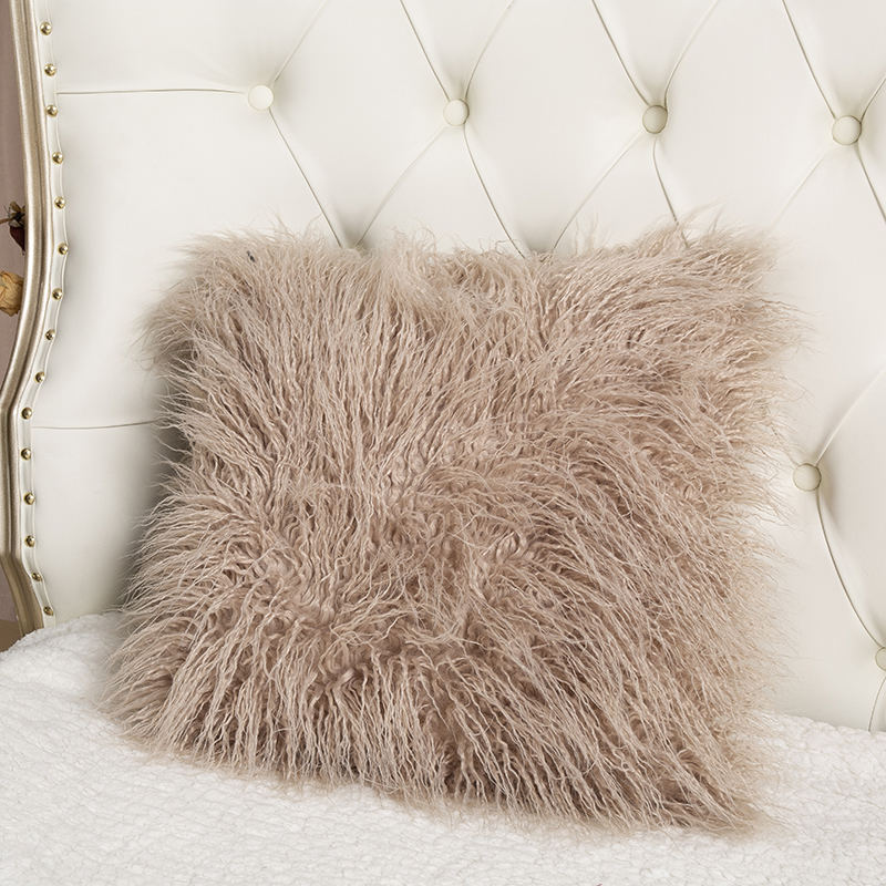 45 * 45cm khaki long fluffy faux fur pillow