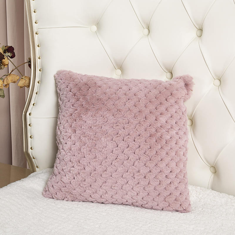 45 * 45cm jacquard pink imitation rabbit hair pillow